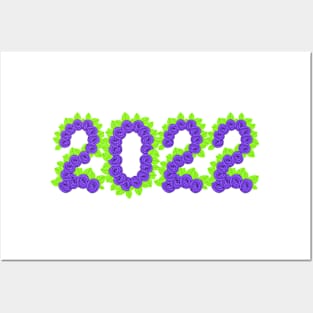 2022 formed with purple roses and green leaves Posters and Art